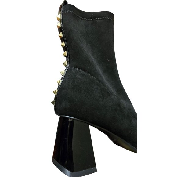 Azura Black Suede Ankle Boots With Gold Studs & Patent Toe Size 37 - Picture 10 of 12